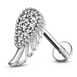 Labret with a Clear CZ Angel Wing