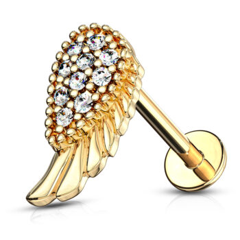 Gold Labret with a Clear CZ Angel Wing