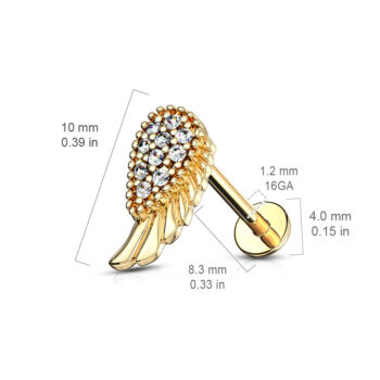 Rose Gold Labret with a Clear CZ Angel Wing - Image 4