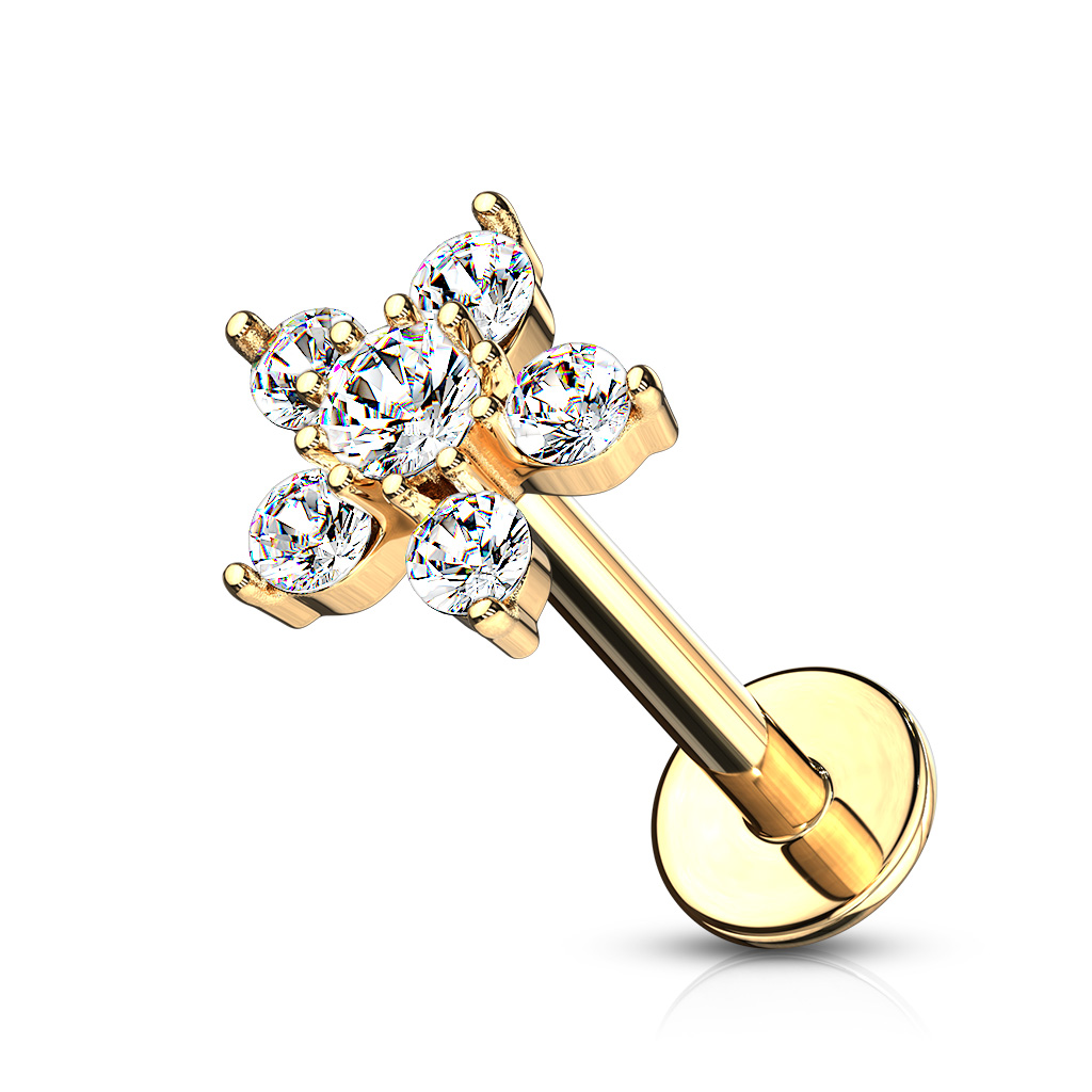 Gold Labret with Clear Flower Head