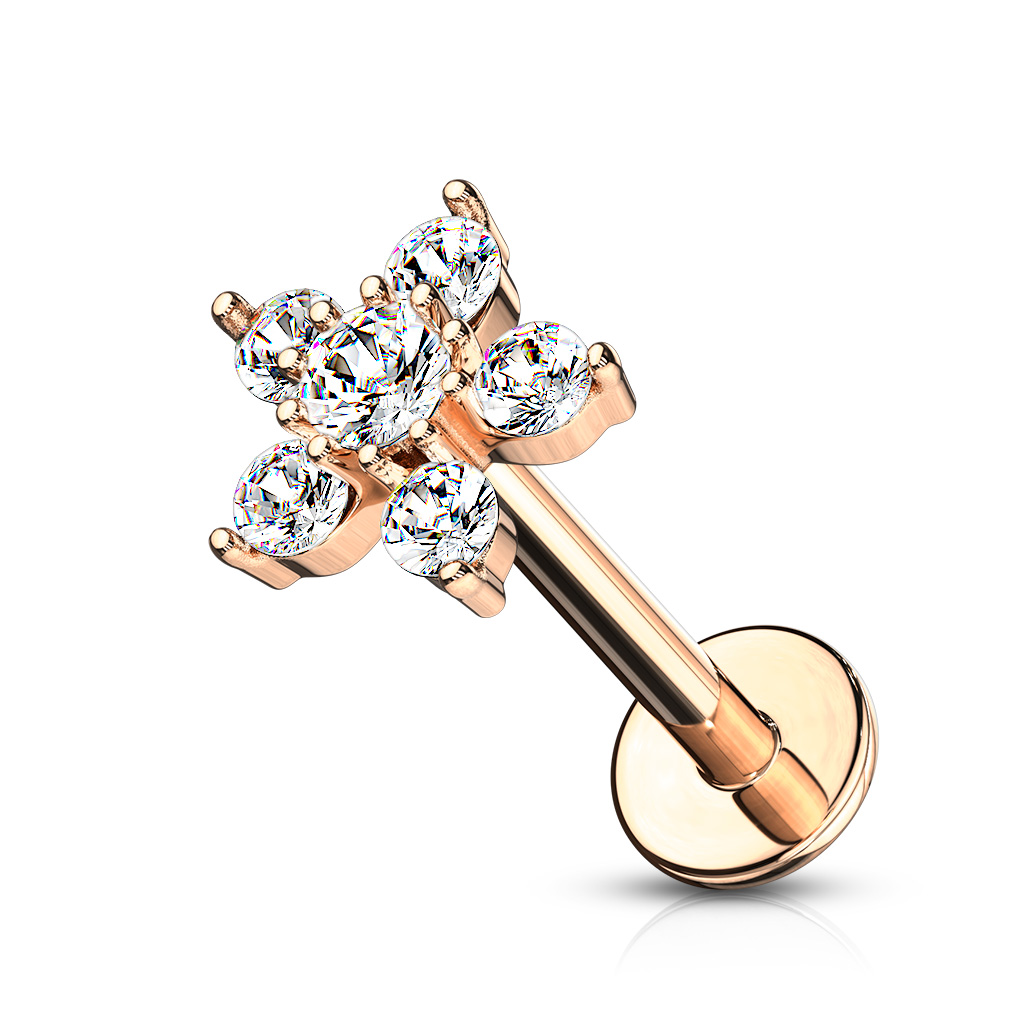 Rose Gold Labret with Clear Flower Head