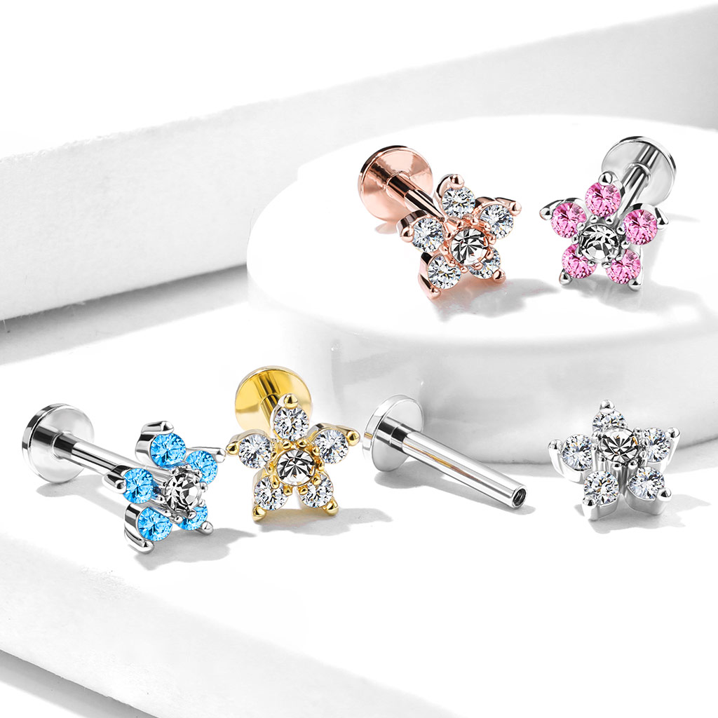 Rose Gold Labret with Clear Flower Head - Image 4