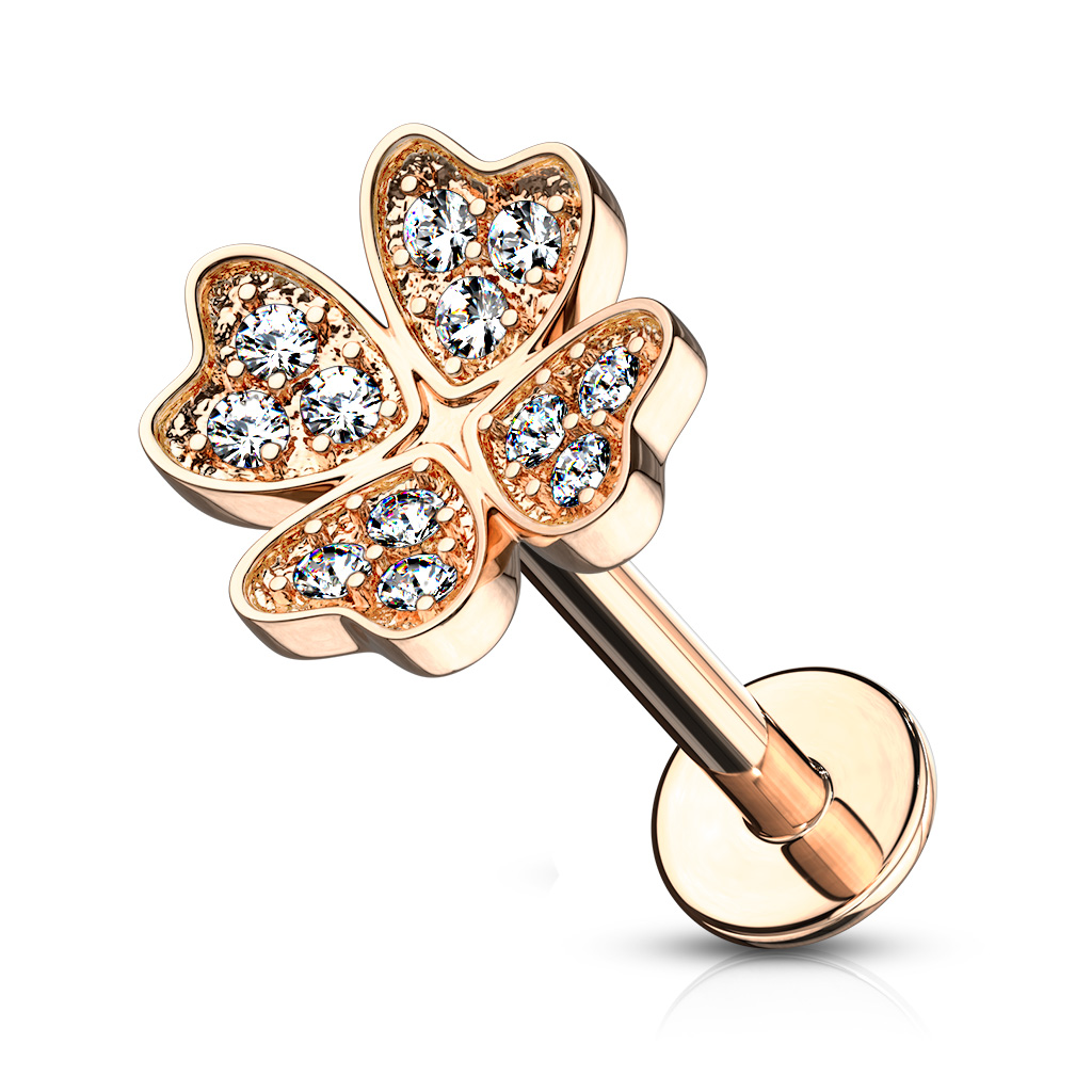 Rose Gold Labret with Jewelled Shamrock