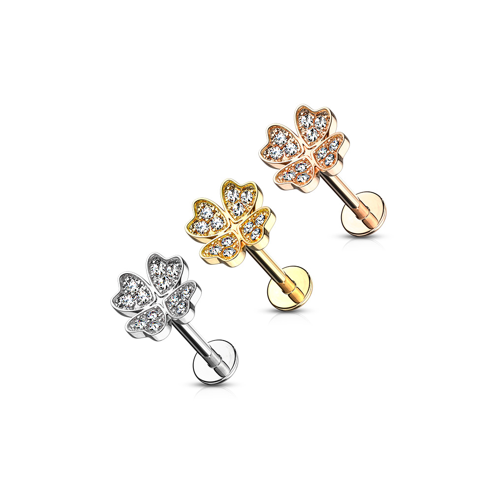 Rose Gold Labret with Jewelled Shamrock - Image 2