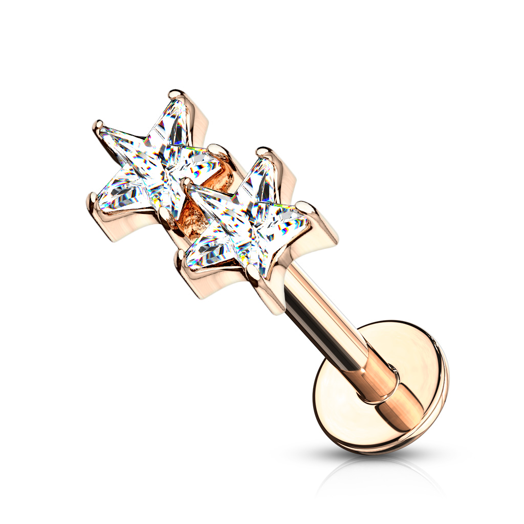 Rose Gold Labret with 2 Clear Stars
