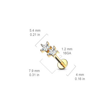 Rose Gold Labret with 2 Clear Stars - Image 3