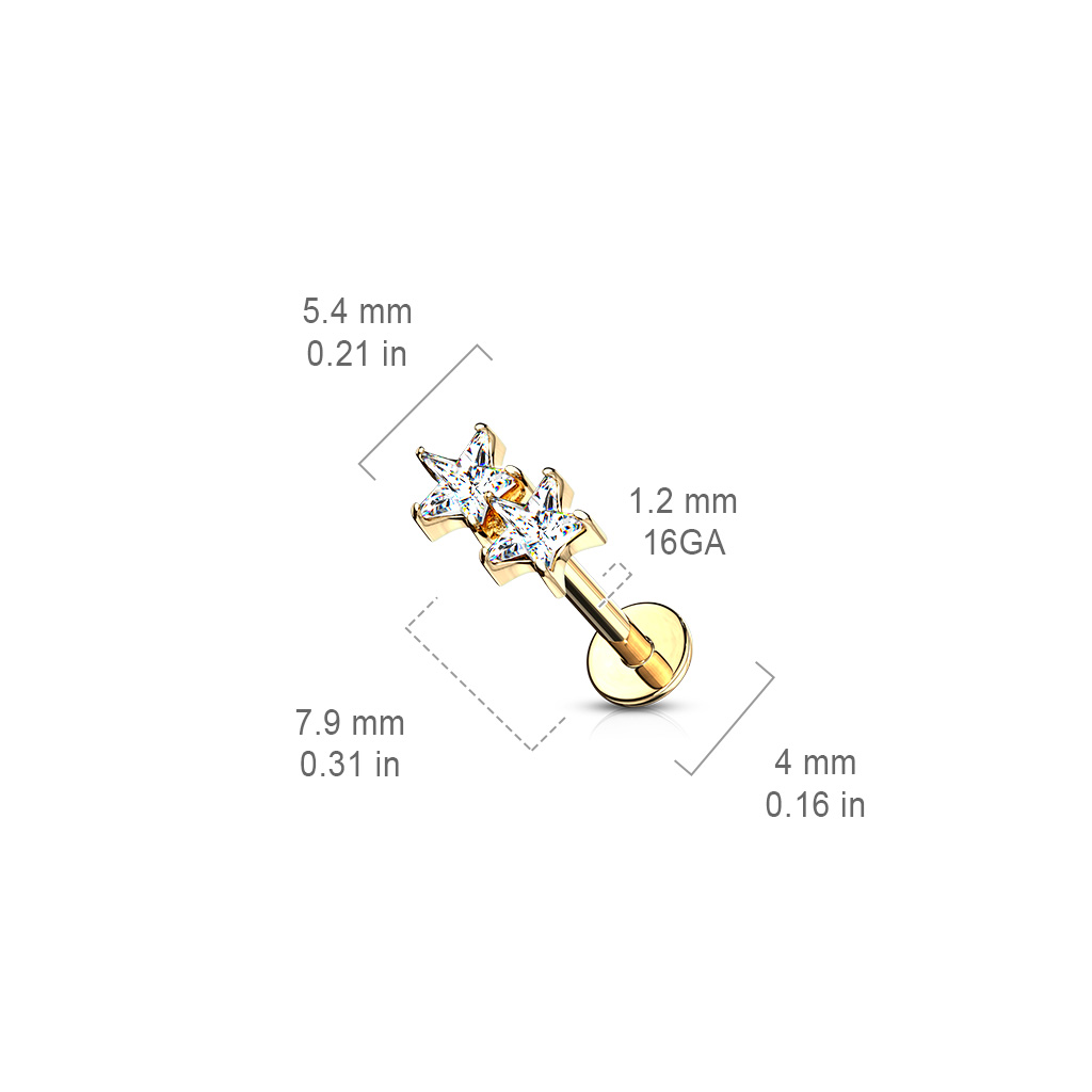 Rose Gold Labret with 2 Clear Stars - Image 3