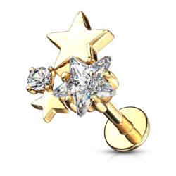 Gold Labret with Clear CZ Star Cluster
