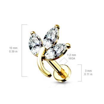 Labret with 3 Marquise CZ Leaf - Image 3