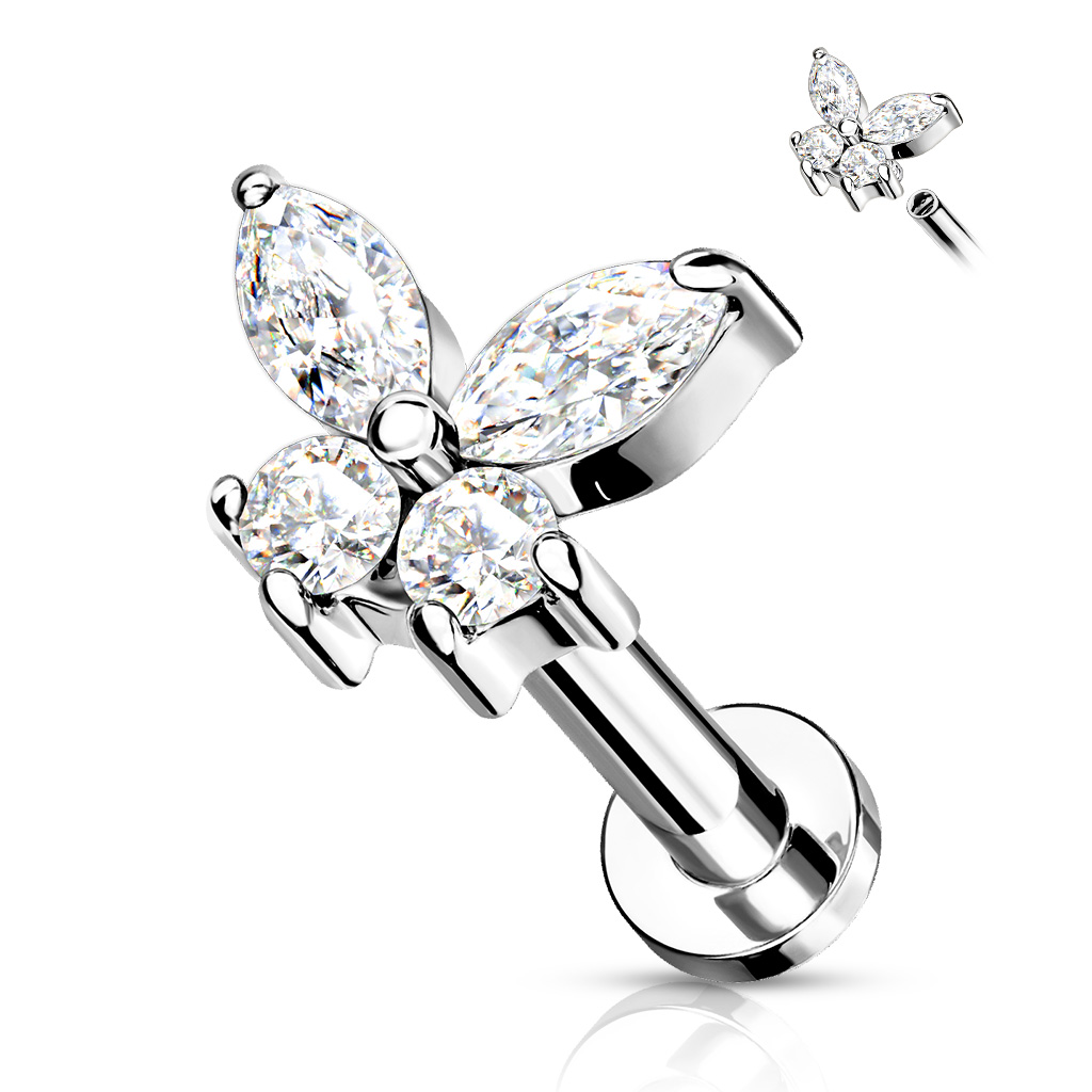 Labret with a Clear CZ Butterfly