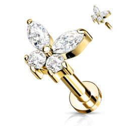 Gold Labret with a Clear CZ Butterfly