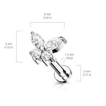 Rose Gold Labret with a Clear CZ Butterfly - Image 4
