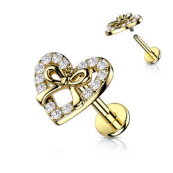 Gold Labret with a Clear CZ Heart