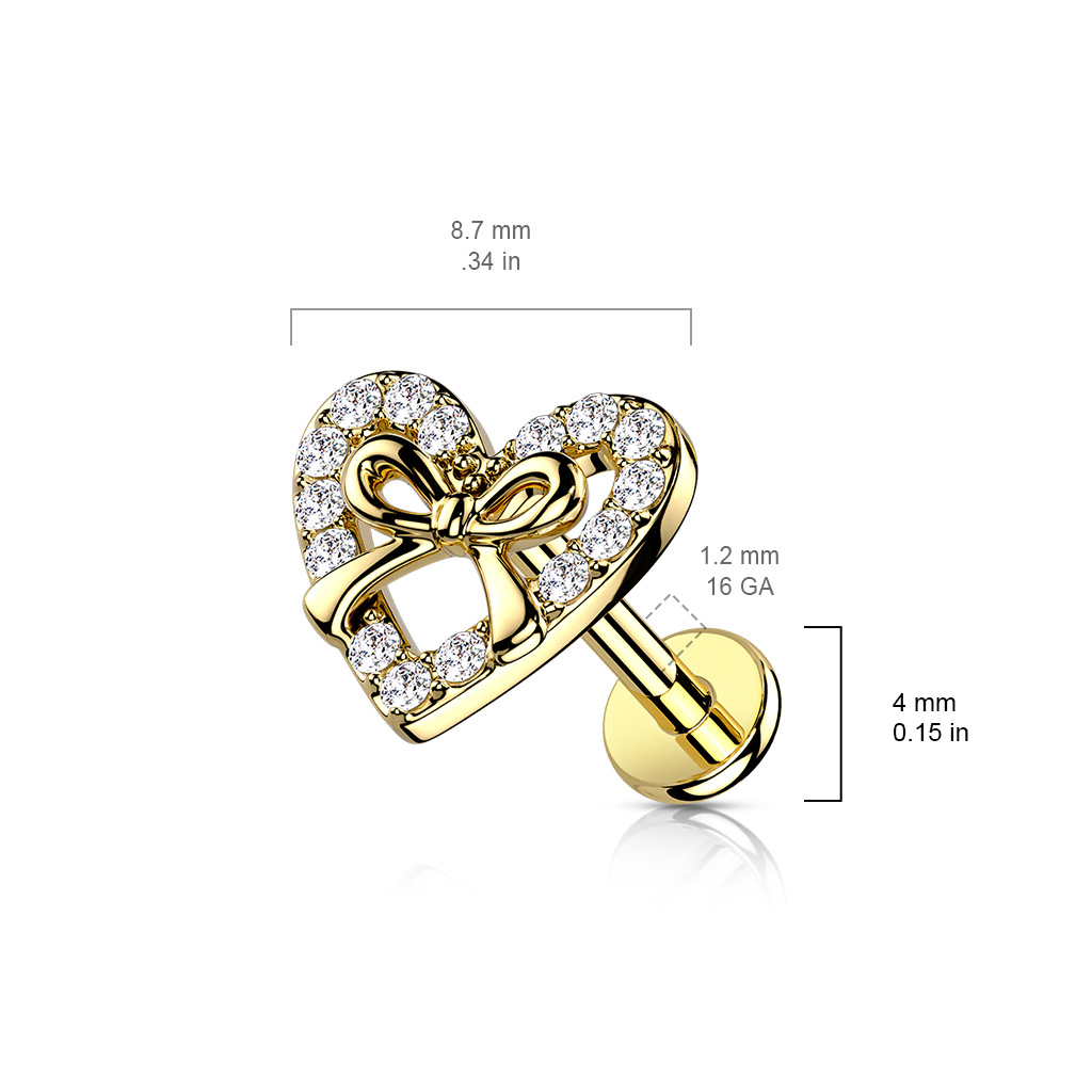 Gold Labret with a Clear CZ Heart - Image 3