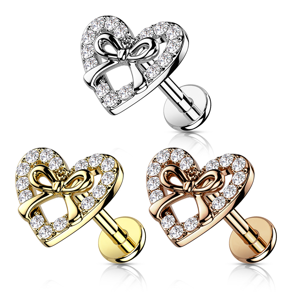 Gold Labret with a Clear CZ Heart - Image 2