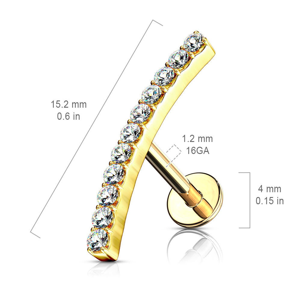 Rose Gold Labret with a Clear CZ Journey Curve - Image 4