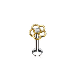 Gold Labret with Flower and Clear Gem