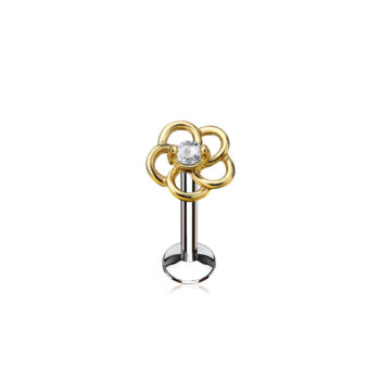 Gold Labret with Flower and Clear Gem