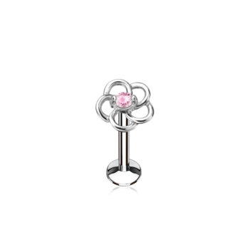 Labret with Flower and Pink Gem
