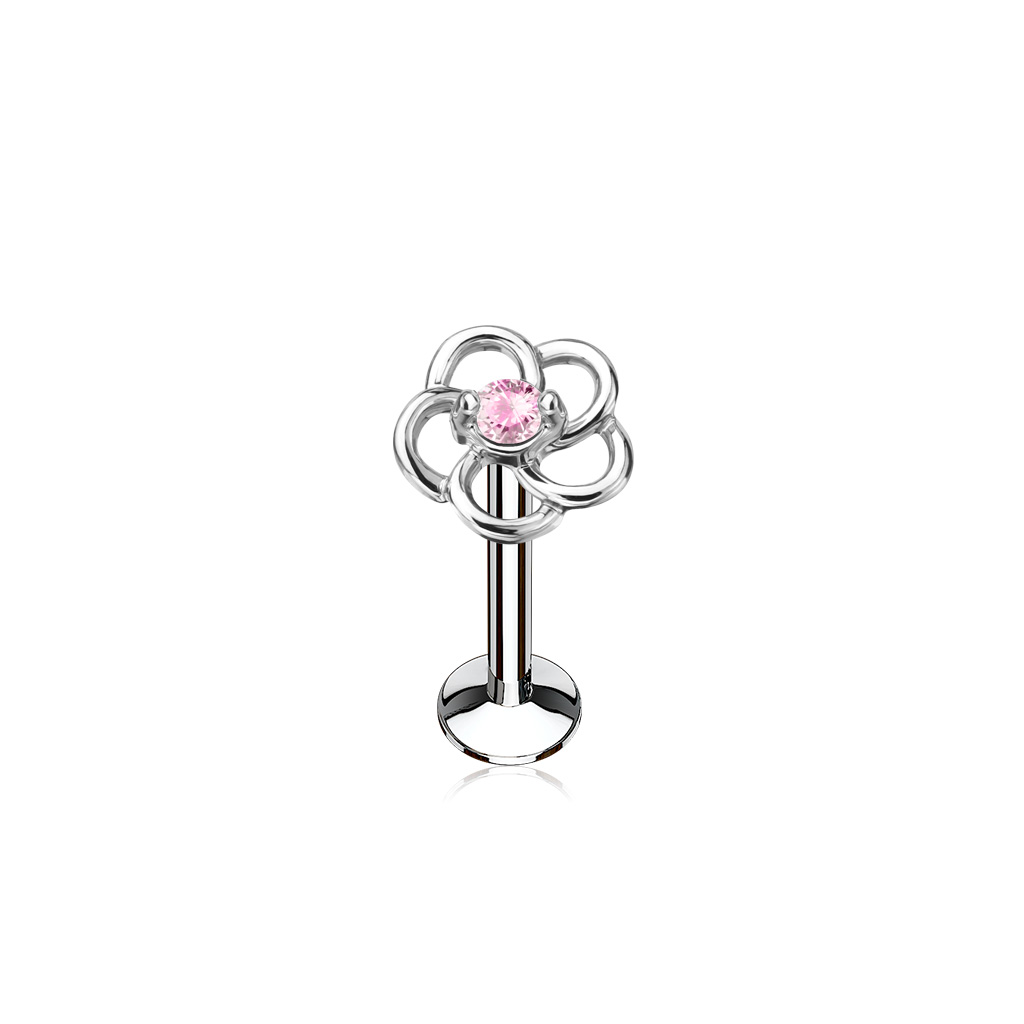 Labret with Flower and Pink Gem