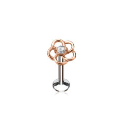 Labret with Rose Gold Flower and Clear Gem