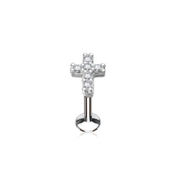Labret with Clear CZ Cross