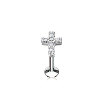 Labret with Clear CZ Cross