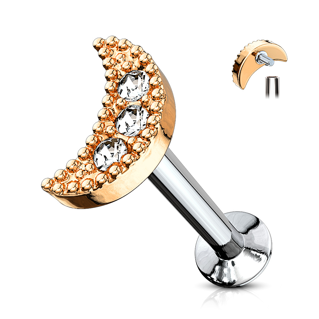Rose Gold Labret with a Jewelled CZ Moon