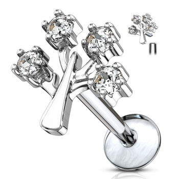 Labret with 4 cz gems in a Tree