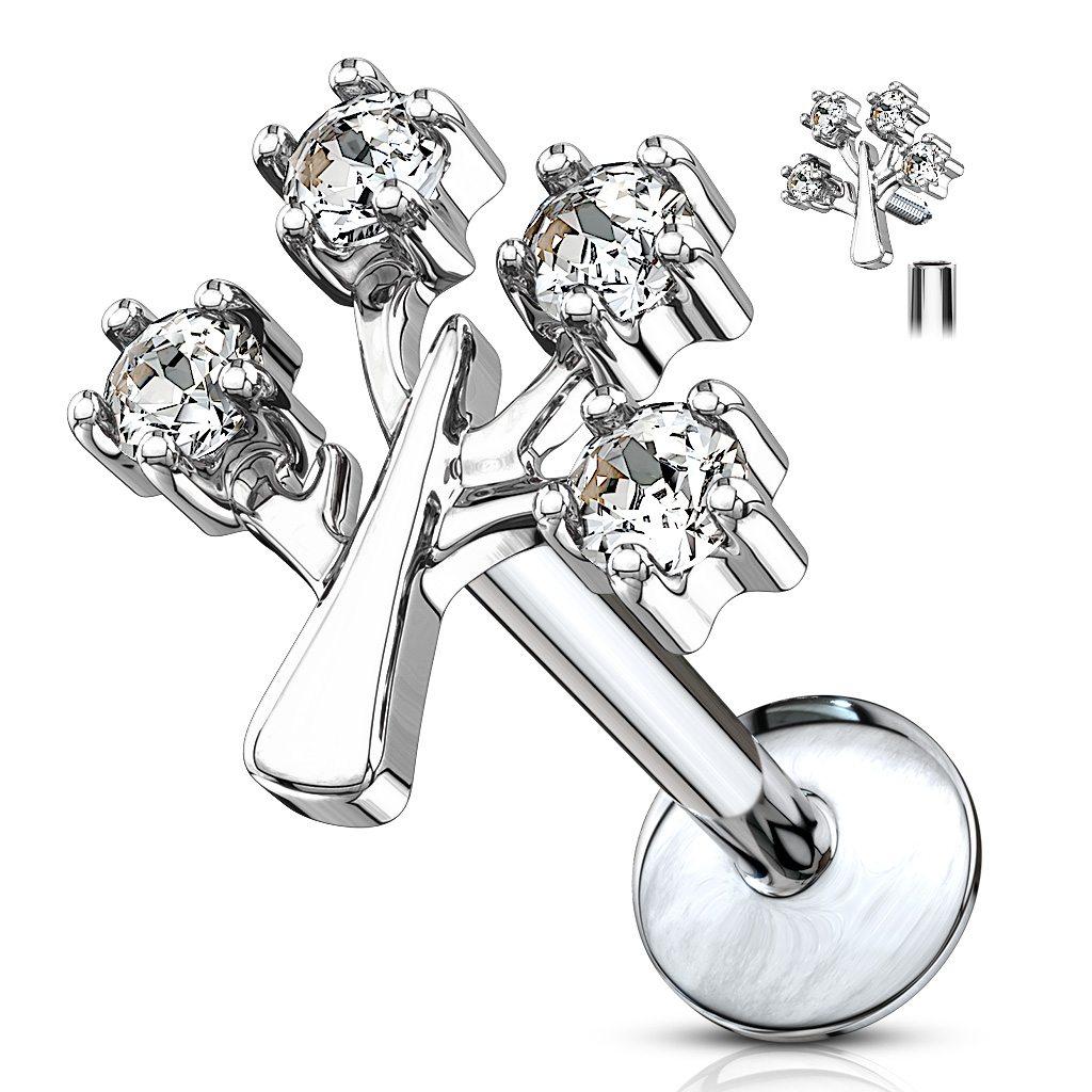 Labret with 4 cz gems in a Tree