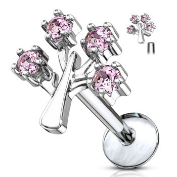 Labret with 4 Pink CZ Gems in a Tree