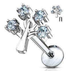 Labret with 4 Aqua CZ Gems in a Tree