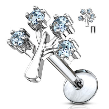 Labret with 4 Aqua CZ Gems in a Tree