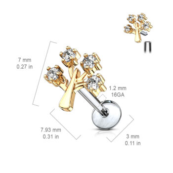 Rose Gold Labret with 4 cz gems in a Tree - Image 4