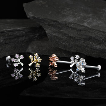 Rose Gold Labret with 4 cz gems in a Tree - Image 5