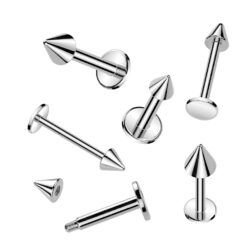 Silver labret studs with spike tops in assorted sizes