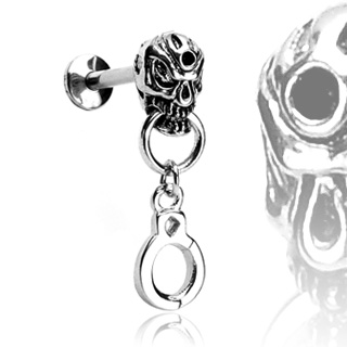 Labret with Skull Head and Dangling Handcuff - Image 2