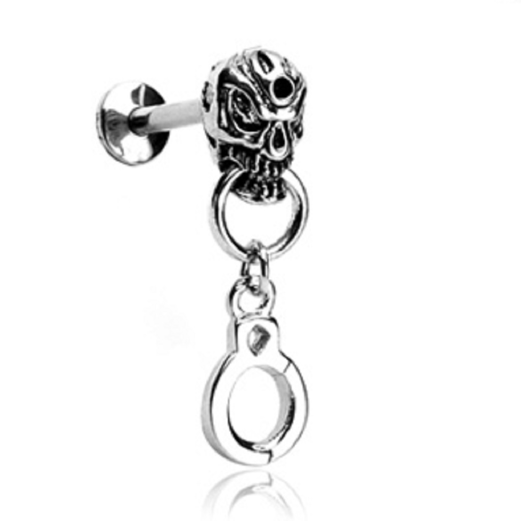 Labret with Skull Head and Dangling Handcuff