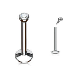 1mm Surgical Steel Labret with 2mm Clear Gem Ball