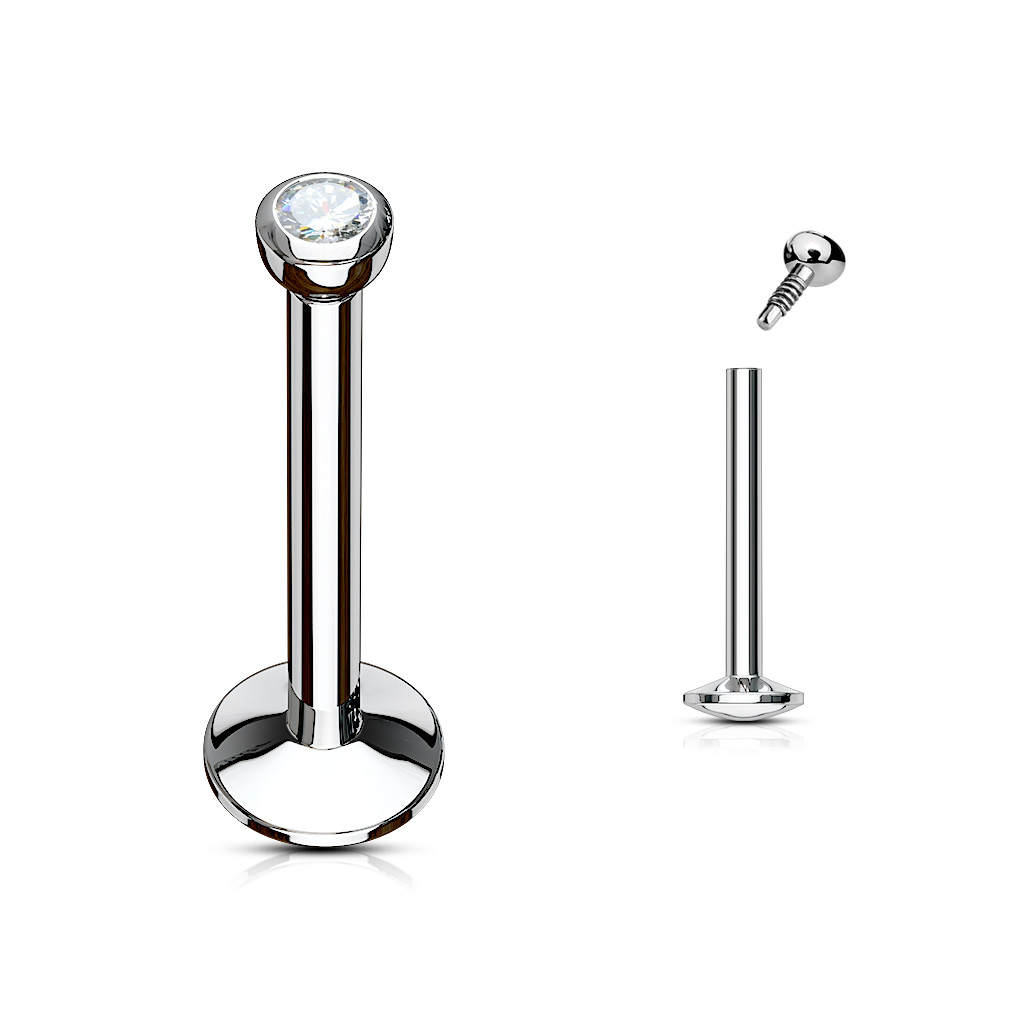 1mm Surgical Steel Labret with 2mm Clear Gem Ball