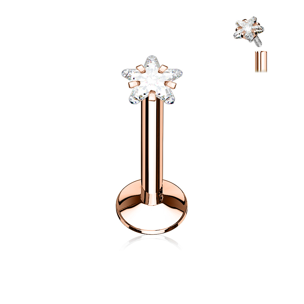 Rose Gold Labret with a Clear 3mm Star
