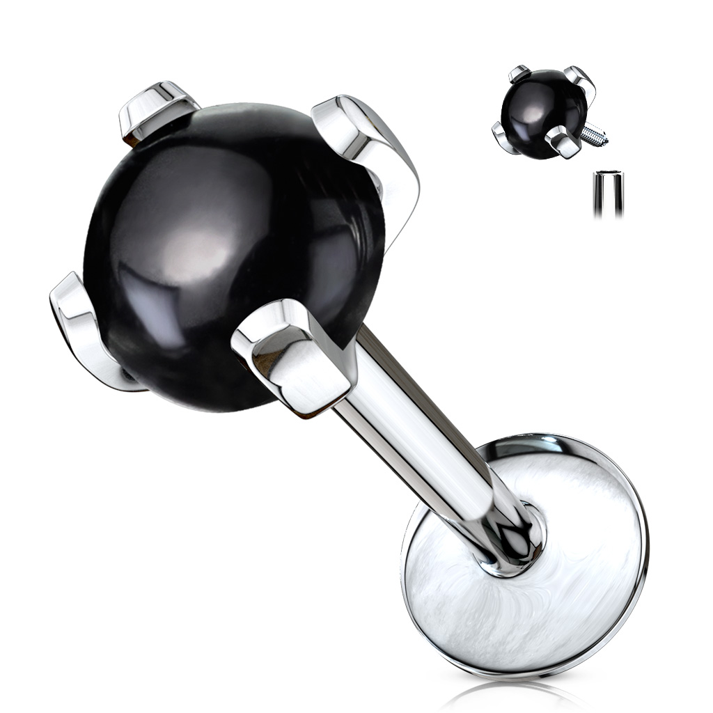 Labret with Black Agate Stone Stud