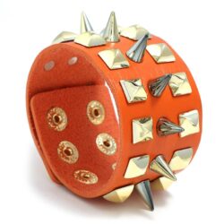 Orange Leather Bracelet with Gold Studs and Spikes