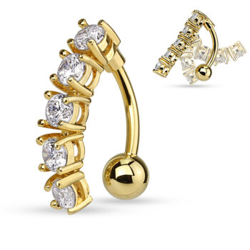 Reverse Belly Bar with Rainbow cz gem dangle - Image 2