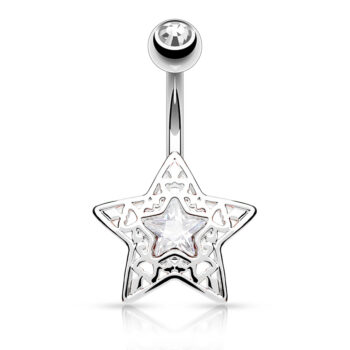 Belly Bar with CZ Centred Filigree Star - Image 3