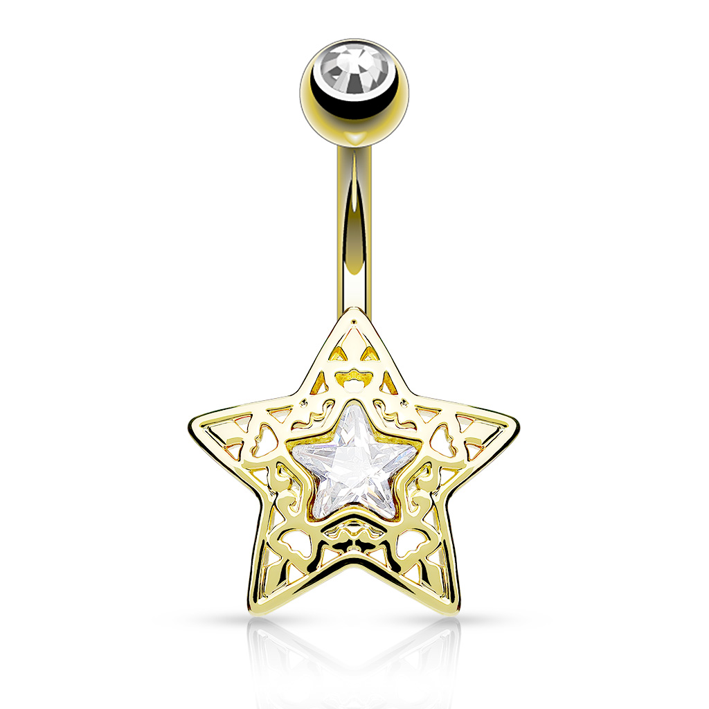 Belly Bar with CZ Centred Filigree Star - Image 2
