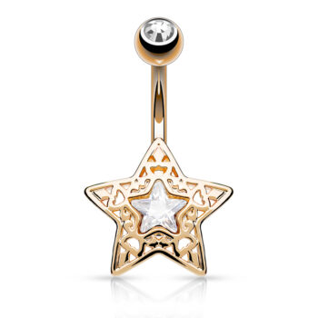 Belly Bar with CZ Centred Filigree Star - Image 4