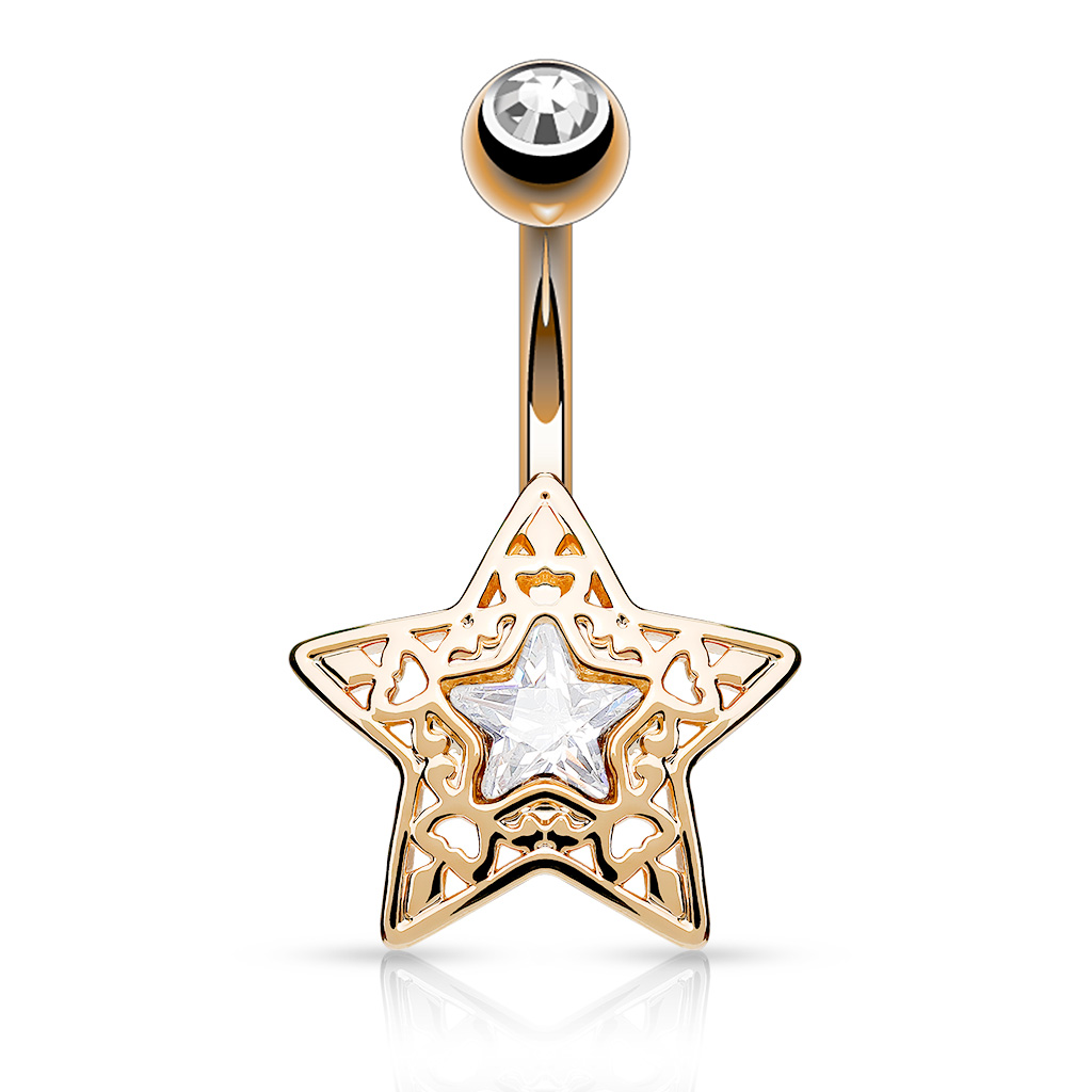 Belly Bar with CZ Centred Filigree Star - Image 4