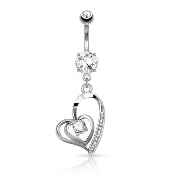 Belly Bar with CZ Double Heart Dangle - Image 4