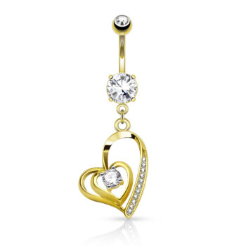 Belly Bar with CZ Double Heart Dangle - Image 3